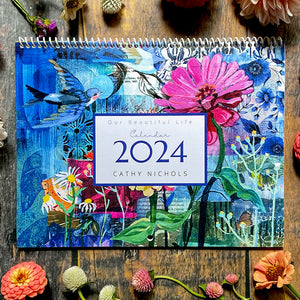 2024 calendar with birds and flowers by Cathy Nichols