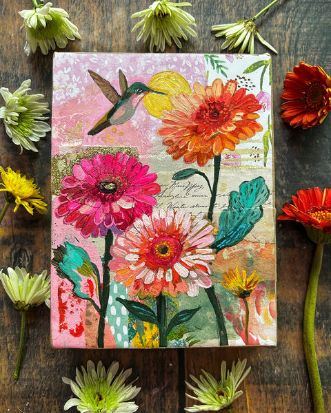 original mixed media painting of gerber daisies by artist Cathy Nichols