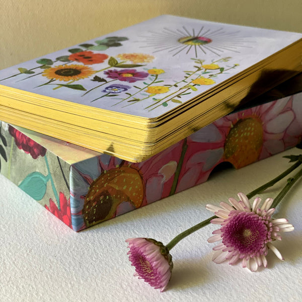 flower medicine oracle deck with gold edges