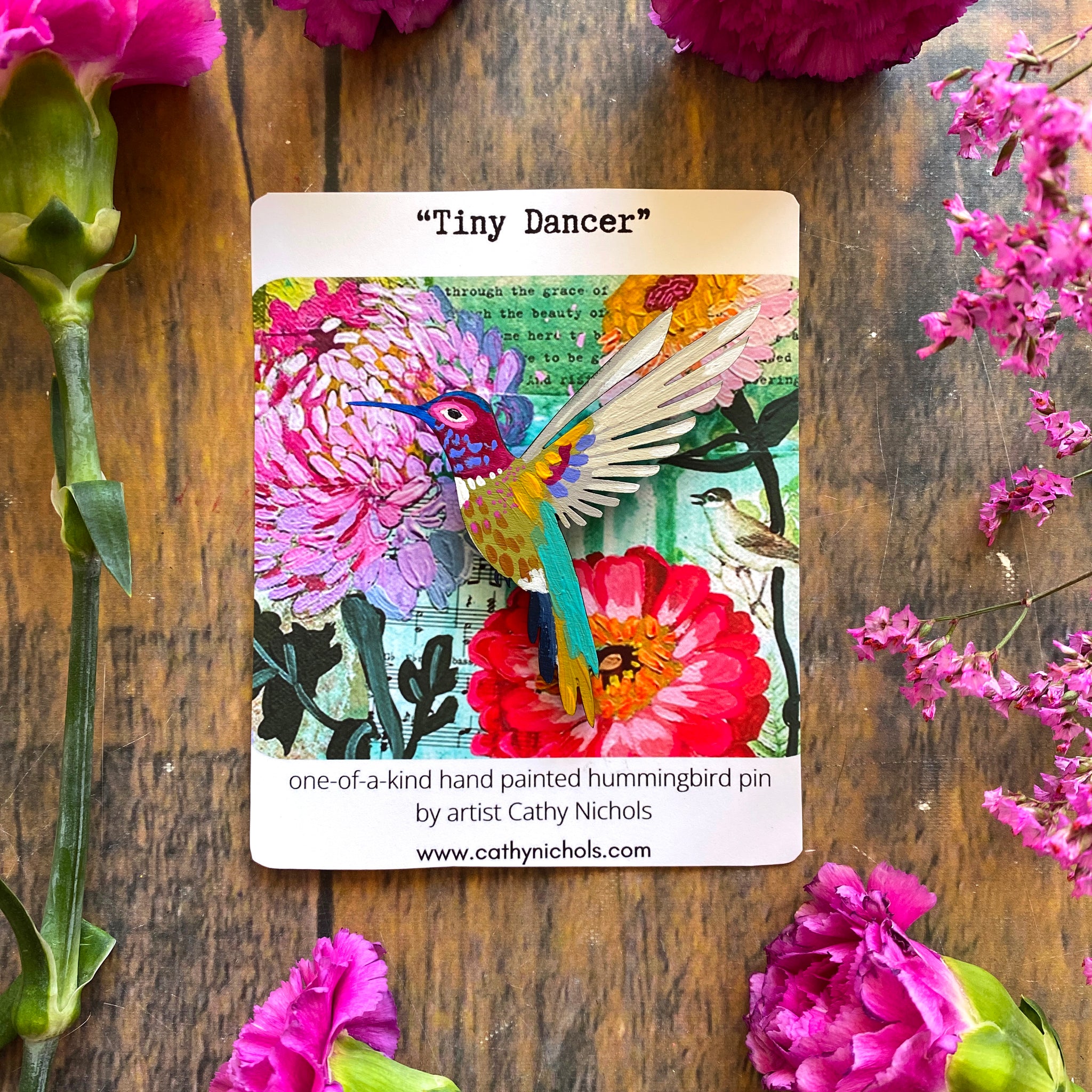 "Tiny Dancer" Hand-Painted Hummingbird Pin