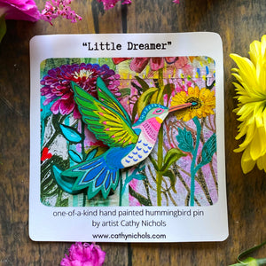 "Little Dreamer" Hand-Painted Hummingbird Pin