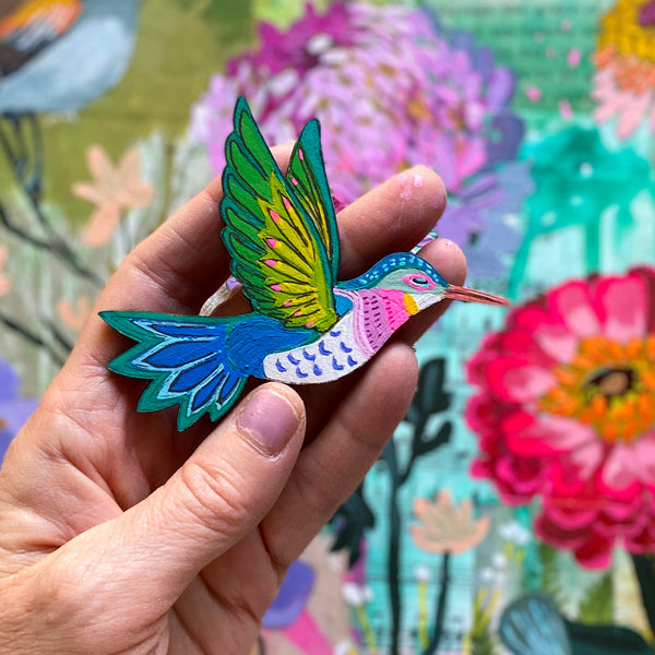 "Little Dreamer" Hand-Painted Hummingbird Pin