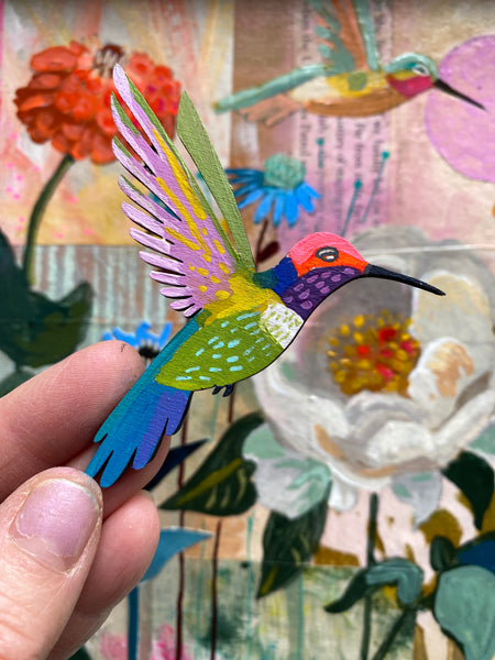 "Creative Spark" Hand-Painted Hummingbird Pin