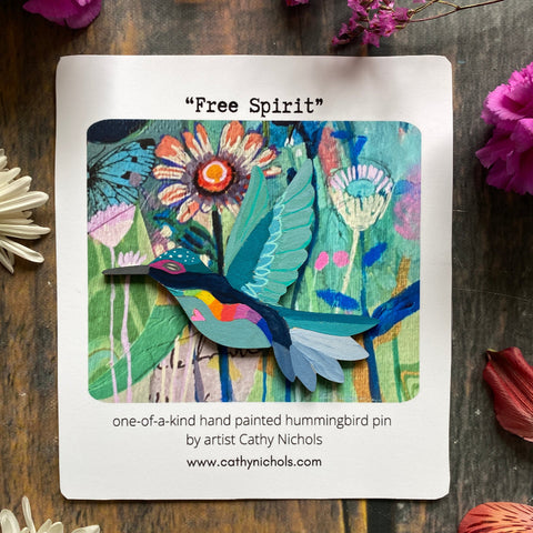 "Free Spirit" Hand-Painted Hummingbird Pin