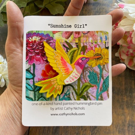 "Sunshine Girl" Hand-Painted Hummingbird Pin