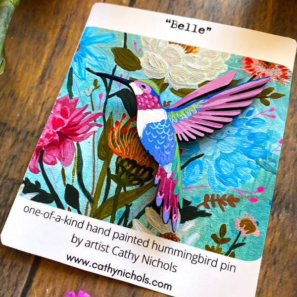 "Belle" Hand-Painted Hummingbird Pin