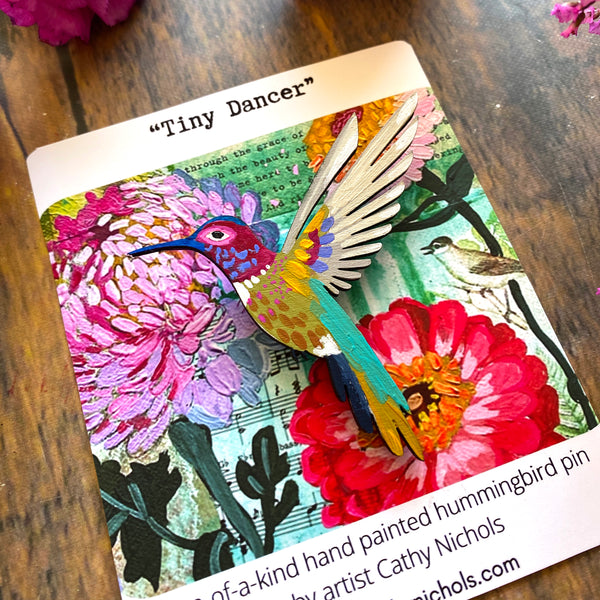 "Tiny Dancer" Hand-Painted Hummingbird Pin